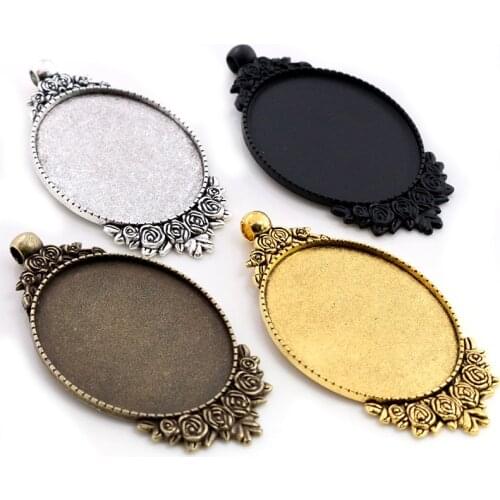 New Fashion 5pcs 30x40mm Inner Size 4 Colors Flowers Style Cabochon Base Setting Charms Pendant