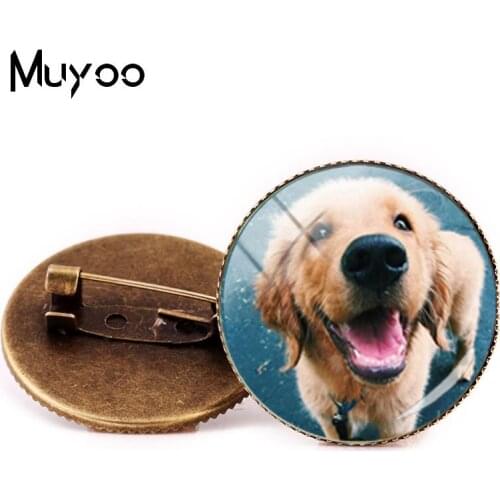 2018 New Golden Retriever Brooch Funny Dogs Brooch Pin Hand Craft Jewelry Glass Dome Photo Brooches Clothing Accessories