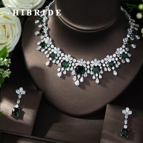 HIBRIDE Newest Luxury Sparking Brilliant Cubic Zircon Necklace Earrings Wedding Bridal Jewelry Sets Dress Accessories N-988