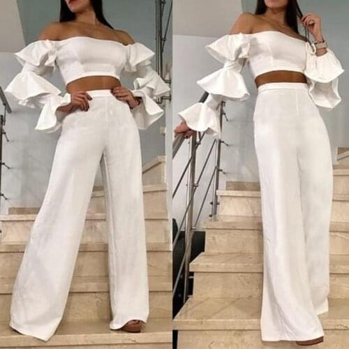 New Womens Clothing Outfits 2021 Summer Fashion 2Pcs Woman Set Strapless Top And Wide-Leg Pants Suits Sexy Female Clothes Sets