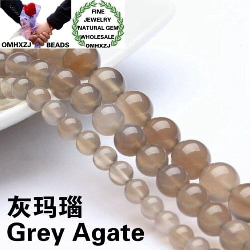 OMHXZJ Wholesale ZB75 4 6 8 10 12mm DIY Bracelet Necklace Jewelry Making Accessories Natural Stone Fine Grey Agate Round Beads
