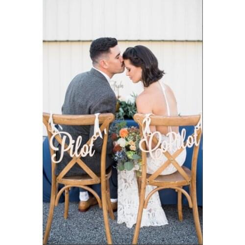 Pilot copilot Chair Signs Laser Cut Wedding Chair Backs Decorations Travel Adventure Theme