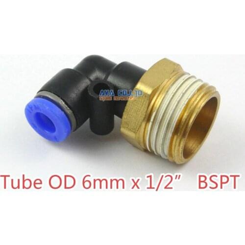10 Pieces Tube OD 6mm x 1/2" BSPT Male Elbow Pneumatic Connector Push In To Connect Fitting One Touch Quick Release Air Fitting