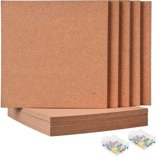 Cork Board 1.27cm Thick Square Bulletin Board Cork Tile with 100 Promotional Mini Walls,5-Piece Self-Adhesive Cork Board