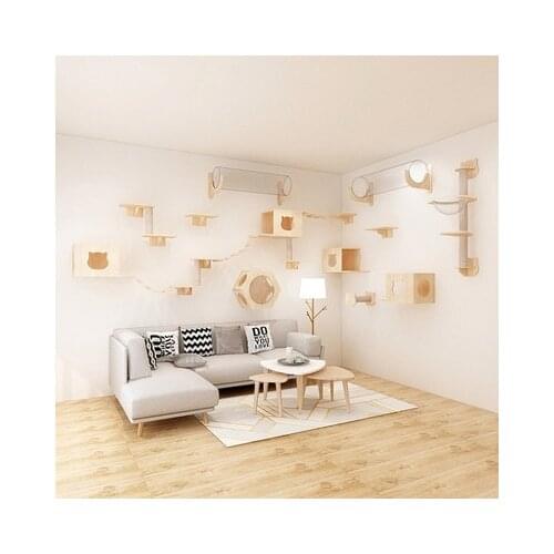 Pine Wood Cat Climbing Frame DIY Wall Mount Cat Scratching Post Cat Jumping Platform Cat House Space Capsule Cat Toys