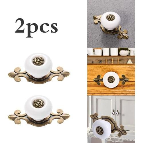 2 Pcs Drawer Knobs Metal Cabinet Vintage Ceramic Pulls for Drawer Closet Dresser Cupboard Wardrobe Furniture Door Kitchen