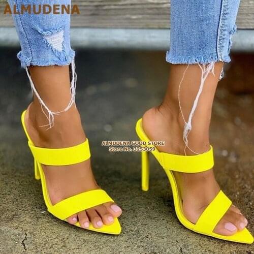 ALMUDENA Yellow Blue Black High Heel Slippers Pointy Toe Slip-on Gladiator Sandals Stiletto Heels Dress Pumps Banquet Shoes