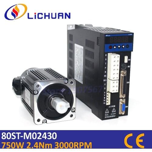 Lichuan hot good price 80mm 220v 750w 2.39Nm 3000rpm 80ST-M02430 AC servo motor&drive kit&3m cable replace Delta servo 2500ppr