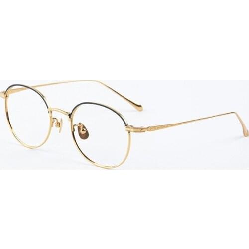 Width-135 pure titanium full rim retro eyebrow frame female gold thin optical prescription eyeglasses frames women male eyewear