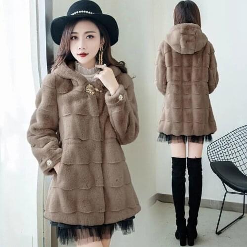 Thick Danish Mink Coat For Women 2021 Winter Fashion High Quality Imitation Fur Coat Hooded Chaqueta Mujer Temperament 538