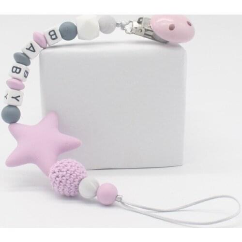 DIY Silicone Personalised Name Baby Pacifier Clips Funny Pacifier Chain with Star Bead for Baby Baby Shower Gift BPA Free
