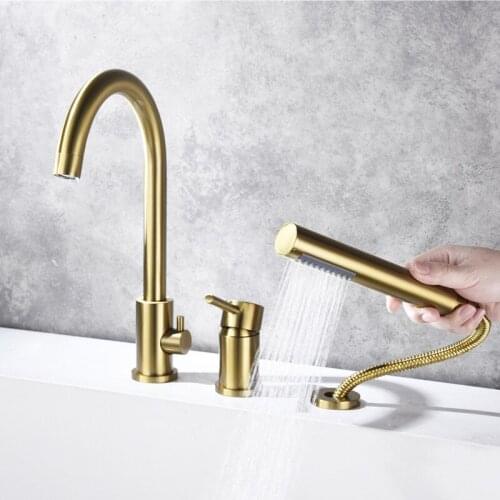 3 And 4 Holes Deck Mount Bathtub Faucet 100% Brass Pull Out Shower Faucet Bath Tub Hot & Cold Mixer Water Tap
