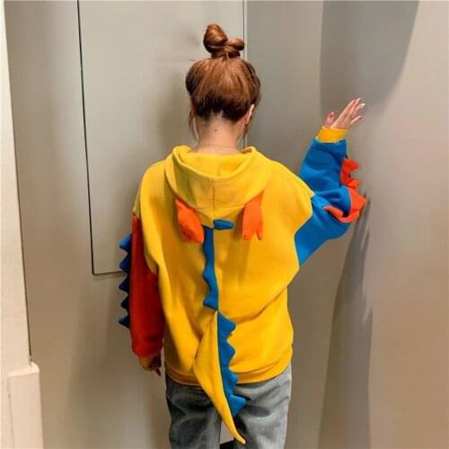 Fashion Womens sweatshirts hoodies Autumn Winter Sweet cute dinosaur Velvet cashmere hooded hoodies female Plus size#G7