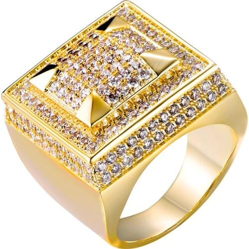 Hip Hop Full CZ Charm Iced Out Bling Popular Tready Square Copper Zircon Ring for Men Women Jewelry Gift