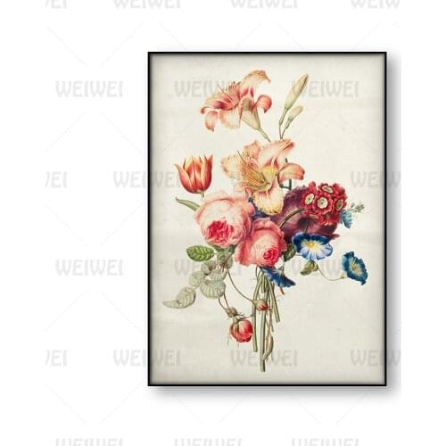 Vintage Poster a Bouqest Flower Canvas Print Blue Flower Canvas Painting Wall Art Still Life Retro Picture Home Decoration