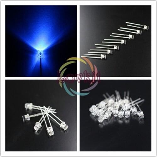 High Quality 1000pcs 3MM Flat Top Blue leds Urtal Bright Wide Angle light Emitting Diode Electronic Components Wholesale Retail