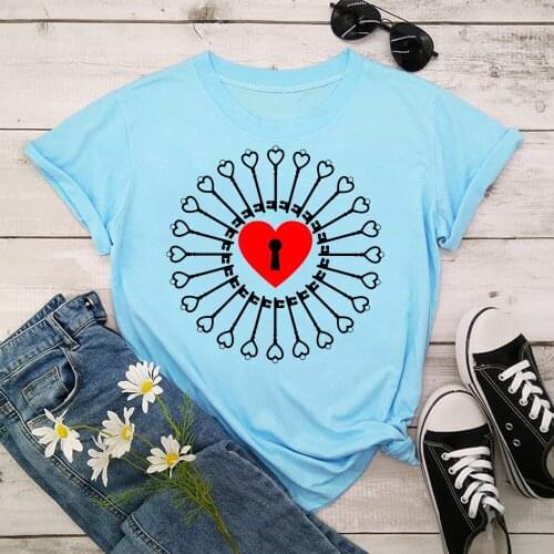 Key love Tshirt Women Summer Vogue Print Lady Casual T-Shirt Tops Streetwear Short Sleeve O-Neck Tees Tshirt TX8927