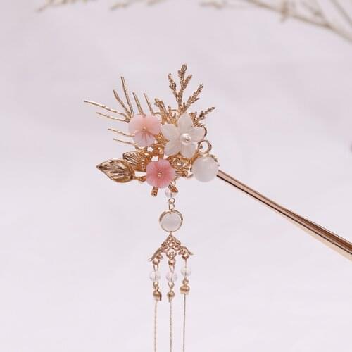 FORSEVEN Women Girls Hanfu Step Shake Headdress Ancient Chinese Wedding Bride Long Tassel Hair Sticks Hairpins Hair Accessories