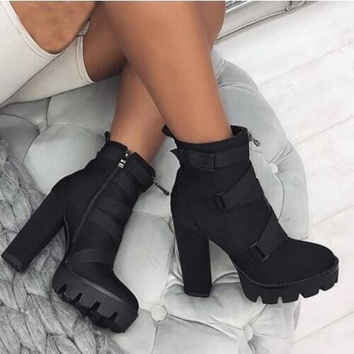 2021 autumn/winter womens boots black straps sexy waterproof platform super high heel short boots motorcycle boots work boots