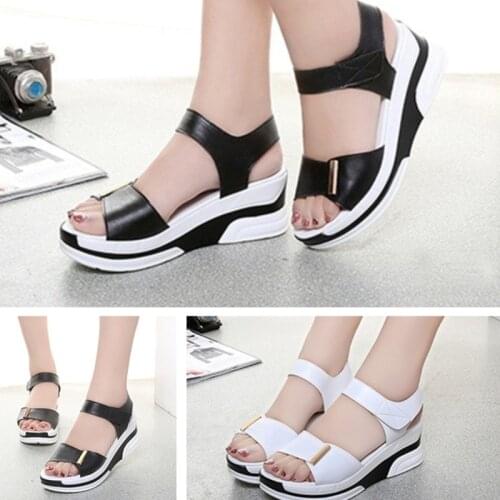 Pu Leather Women Sandals Shoes Platform Ladies White Sneakers Sandals Shoe 2021 Summer Open Toe Fashion High Heel Footwear