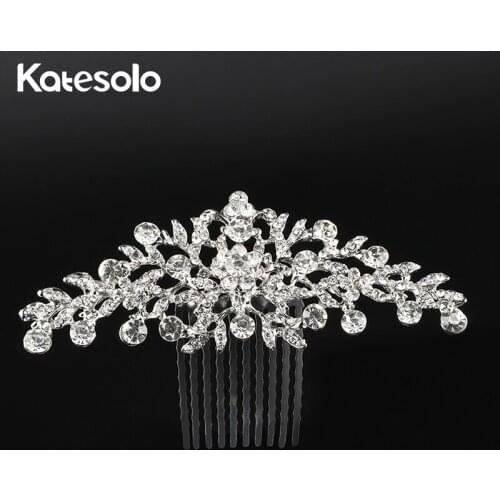 Katesolo Luxurious Rhinestone Hair Combs Wedding Hair Jewelry Flower Design Bridal Tiaras Headband Simulated Pearl Accessories