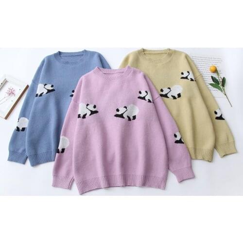 2021 Winter cute Panda Sweater Women Kawaii Knit Warm Jumpers Sweet Style Full Sleeve Korean Fashion Harajuku Soft Pullover Girl