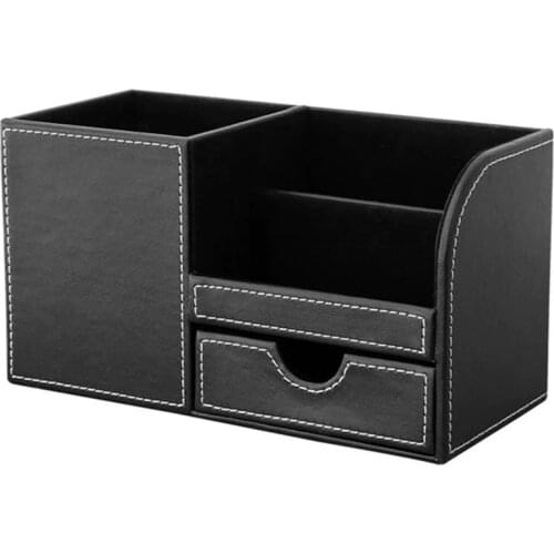 1pcs PU Leather Multi-function Desk Stationery Organizer Storage Box Pen/Pencil,Cell phone, Business Name Cards Remote Control