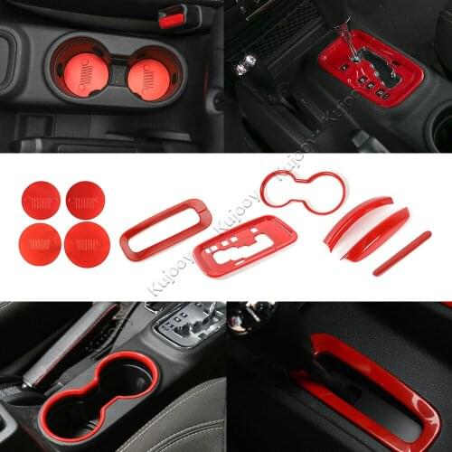 10pcs Chrome / Red Inner Cup Holder Pad Mat Decor Gear Shift Decor Trim Sticker For Jeep Wrangler JK 2011-2017 Car Styling