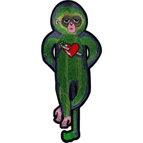 10piece Green Monkey with Heart Arrow Fabric Patches Iron on Embroidery Applique Badges Craft Sewing for Clothes Bags Decorated