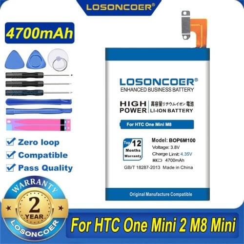 100% Original LOSONCOER 4600mAh BOP6M100 Battery For HTC One Mini 2 / M8 Mini M5 Battery