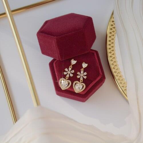 14k Real Gold Plated New Design Fashion Jewelry Zircon Flower Love Exquisite Earrings for Woman Holiday Daily Elegant Earring