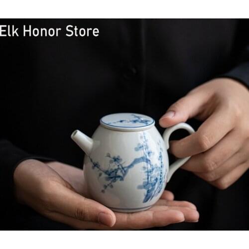 200ml Retro Blue And White Ceramic Teapot Handpainted Samuume Teapots Single Master Pot Household Kung Fu Tea Office Decoration