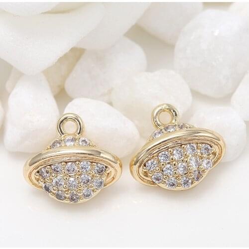 3PCS 8X10MM 14K Gold Color Brass with Zircon Planet Charm Pendants for DIY Jewelry Making Findings Accessories