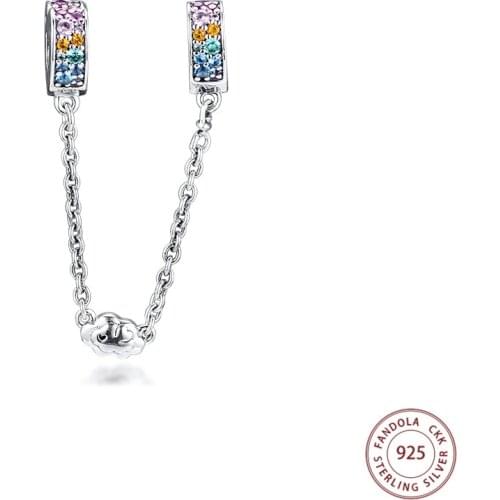 100% 925 Sterling Silver Multi-Colored Arcs of Love Safety Chain Beads Fit Original Bracelets Charms for Jewelry Making