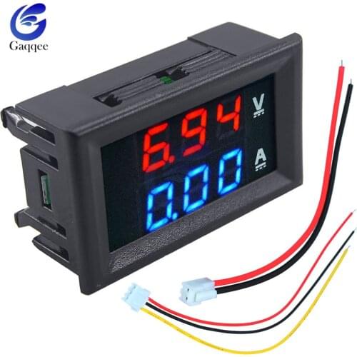DC 100V 10A Mini Digital Voltmeter Ammeter Panel Amp Volt Voltage Current Meter Tester 0.56" Blue Red Dual LED Display W/ Cable