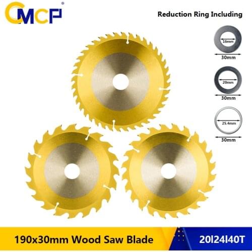 CMCP TiN Coated Circular Saw Blade 190x30mm Wood Saw Blade 20/24/40T Carbide Saw Cutting Disc Woodworking Cutting Disc