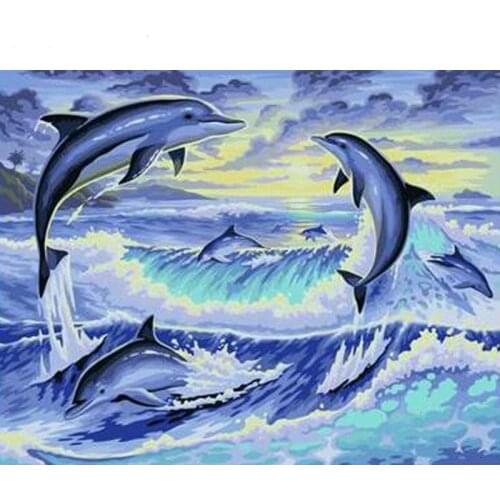 DIY Digital Painting By Numbers dolphin leap oil painting mural Kits Coloring Wall Art Picture Gift frameless