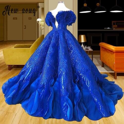 Royal Blue Evening Dress Custom Made Formal V Neck Beaded and Ruffles Party Night Dress Long Women Wedding Dubai Prom Gowns