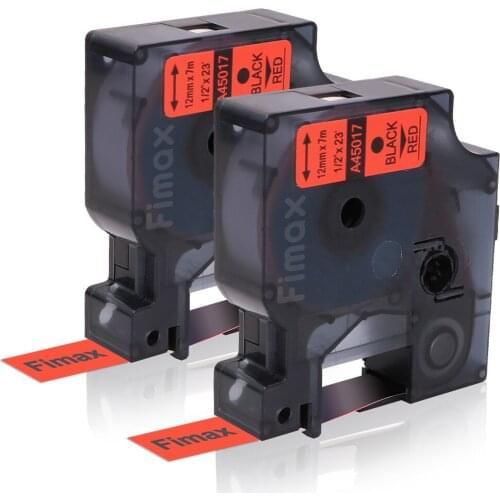 Fimax 2 pcs Compatible Dymo D1 Label Printer Tape 45017 12mm DYMO D1 Label Tape Black on Red DYMO D1 label maker label ribbon