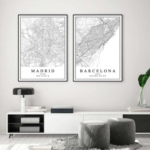 Spain City Map Barcelona Madrid Malaga Seville Valencia Zaragoza Canvas Painting Room Decor Wall Art Prints Posters Aesthetic