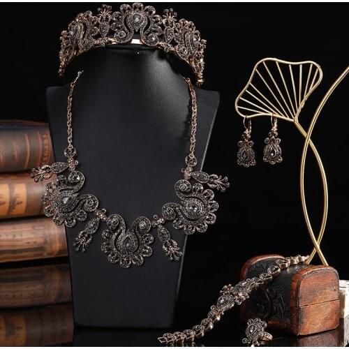 Fashionable Turkish Style Ethnic Jewelry Set Vintage Fancy Flower Jewelry Set Earring Necklace Ring Bracelet Crown Bijoux Gift