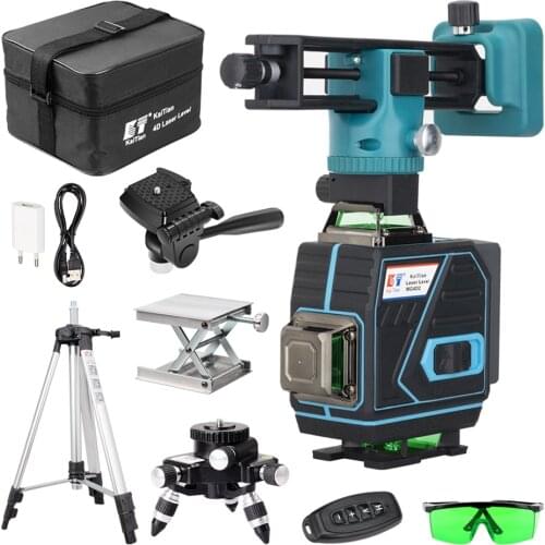 Kaitian 16 Lines 4D Laser Level Tripod Self-Leveling 360 Horizontal&Vertical Cross Super Powerful Green Line Level Laser Battery