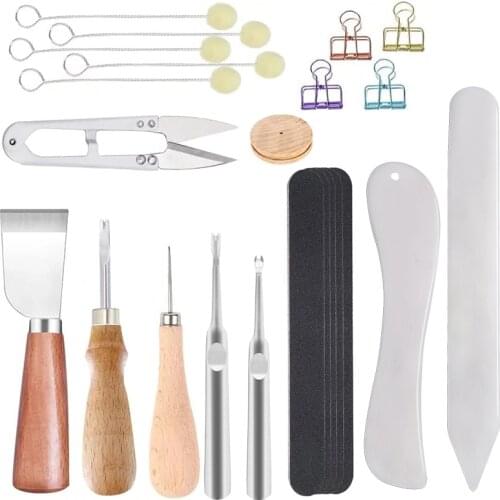 LMDZ Leather Edge Beveler with Leather Skiving Tools, Cutting Knife, Wool Daubers, Edge Slicker Burnisher, Sanding Strip
