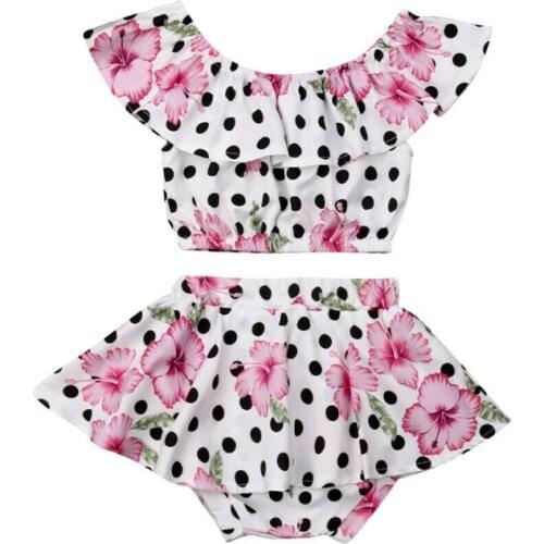 Summer Newborn Kids Baby Girl Clothes Flower Polka Dot Ruffle Crop Tops+Shorts Skirt Outfits 2Pcs Set