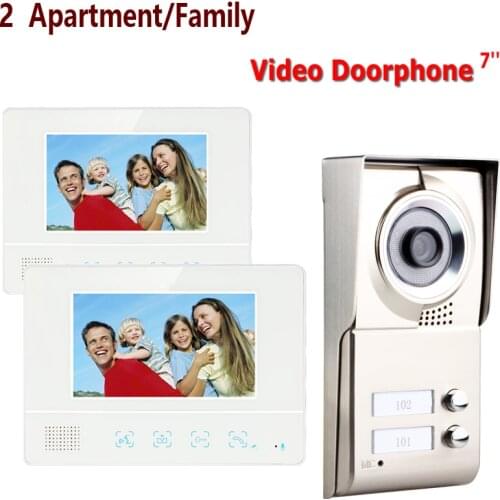 MOUNTAINONE 2 Apartment Family Video Door Phone Intercom System 1 Doorbell Camera with 2 button 2 Monitor Waterproof
