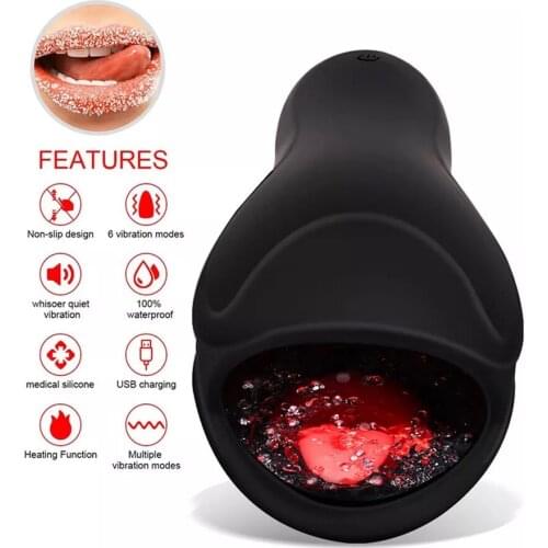 Male Masturbator Cup Rechargeable Penis Trainer Tongue Licking Shock Vibrator Automatic Oral Climax Sex Toys for Men