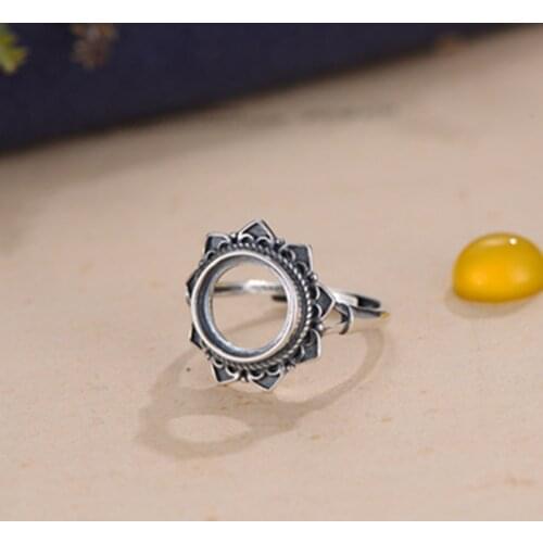 Joanlyn Ring Blank (10x10mm Round Blank) Adjustable Thai Sterling Silver Ring Base Round Cabochon Ring Setting R908B