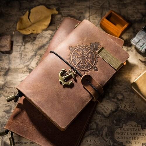 Pirate travel notepad handmade cowhide ben genuine leather notebook vintage fashion diary