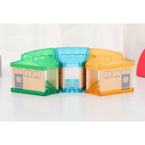 Plastic Garage Parking Wooden Train Track Accessories Track Rail Transit Train Slot Wood Thoman Railway Puzzle Toys For Children