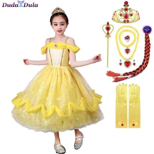 Belle Dress Girl Princess Dresses Kids Summer Cosplay Costume Birthday Halloween Party Children Beauty and the Beast Clothing